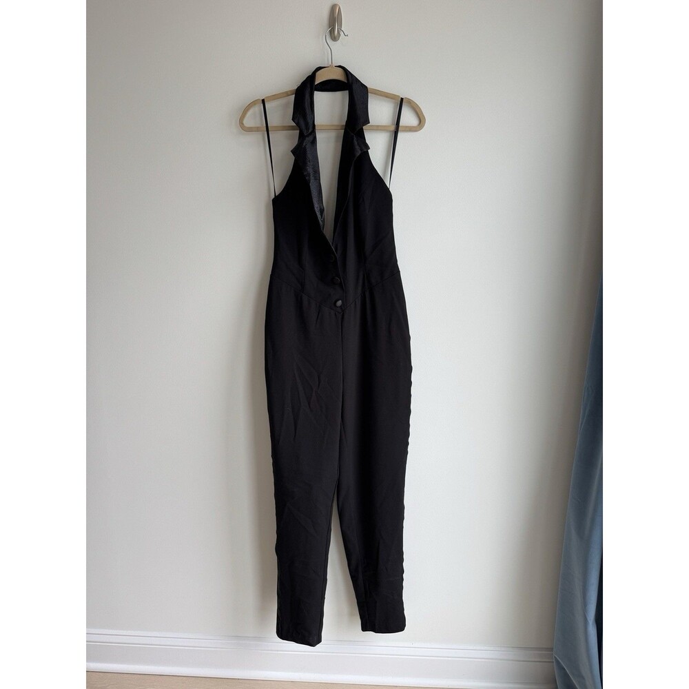 Ashley Park X RTR Tuxedo Jumpsuit/Satin Collar/Striped Leg/Open Back/Size 4